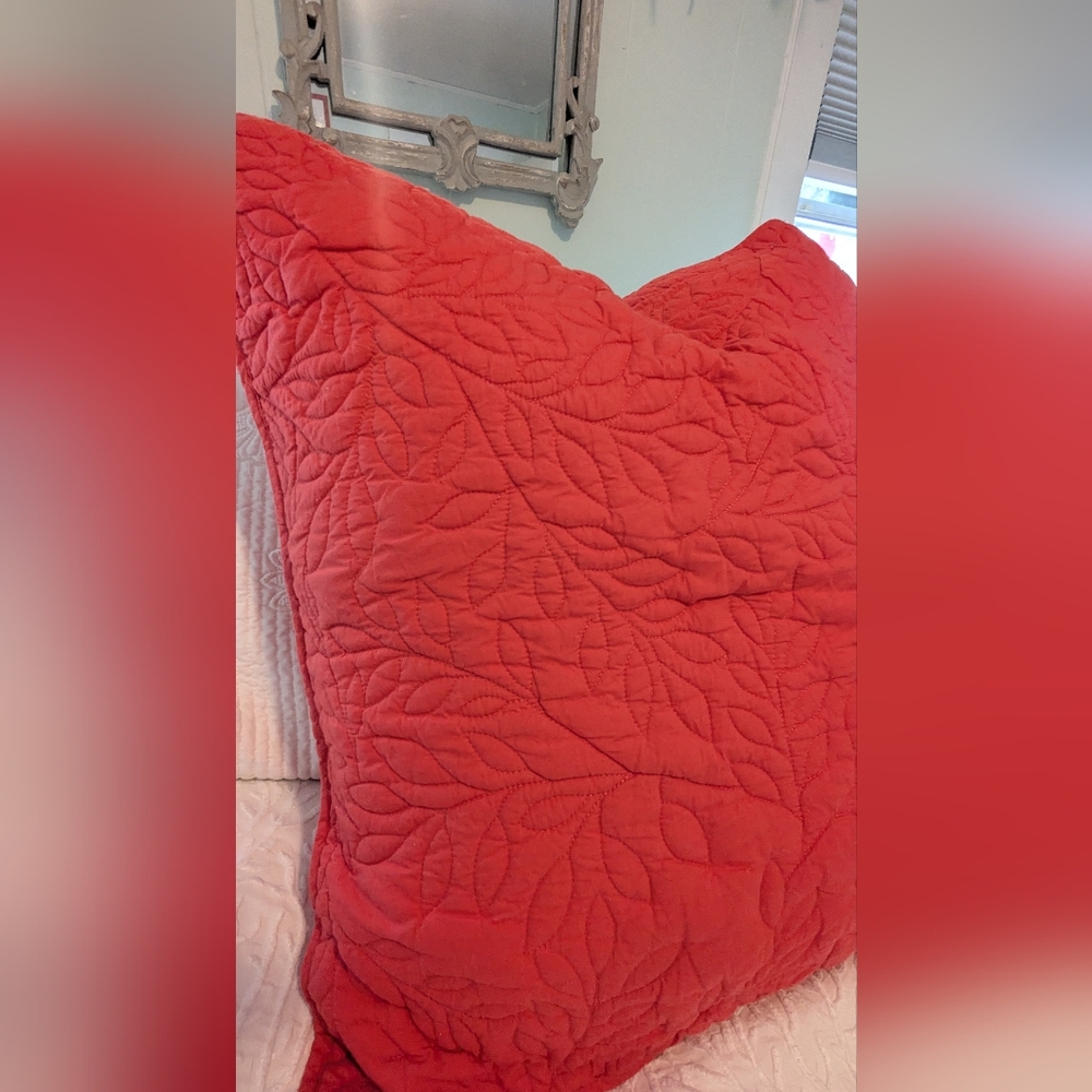 The Company Store Red Euro Leaf Print Quilted Pillow Sham